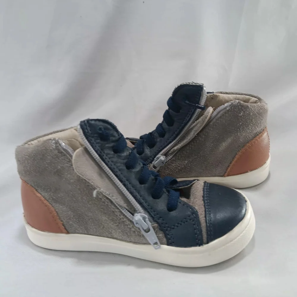 Old Soles Chukka Boots Boys US 8 EU  Blue And Brown Leather Gray Suede Side Zip